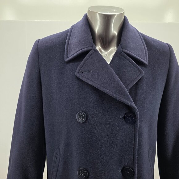Vintage L.L. Bean Women’s Navy Wool Cashmere Blend Double-Breasted Pea Coat Size - Picture 3 of 16